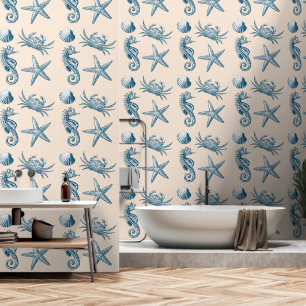 Papel Pintado Patrón de cangrejo de estrella de mar de Ocean Bea