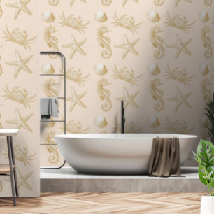 Papel Pintado Patrón de cangrejo de estrella de mar de Ocean Bea