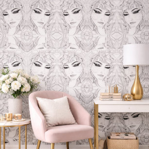 Papel Pintado Patrón de cara en blanco y negro Decoración modern