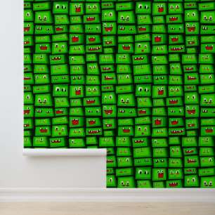 Papel Pintado Patrón de caras verdes pixeladas