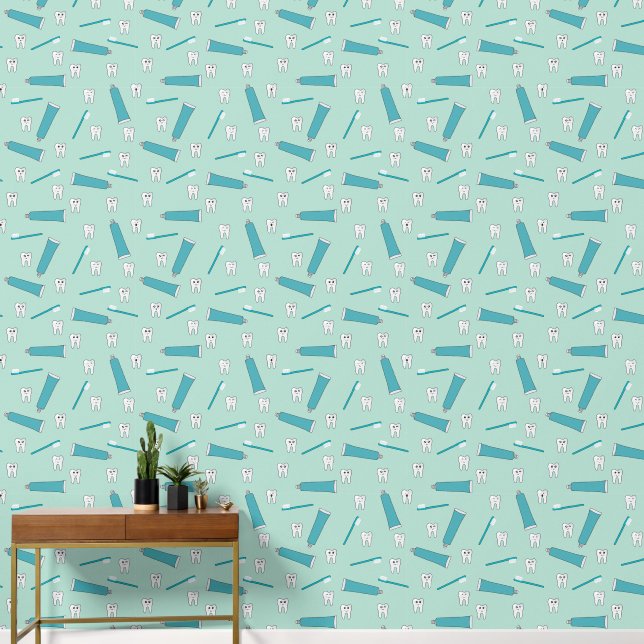 Papel Pintado Patrón de cepillo de dientes de mint Verde azulada (Pasillo)