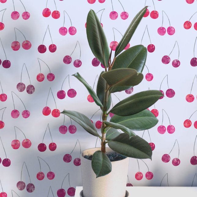 Papel Pintado Patrón de cereza acuarela (Sweet watercolor cherry pattern art wallpaper In blue)