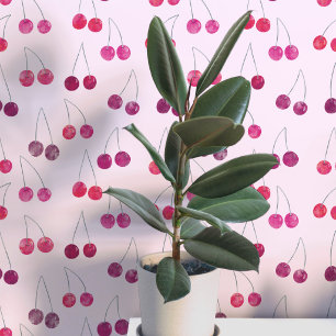 Papel Pintado Patrón de cereza acuarela rosa