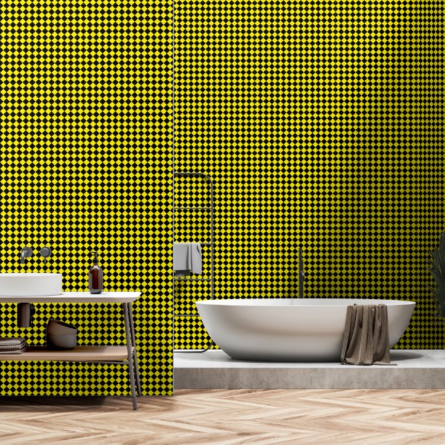 Papel Pintado Patrón de cheurón negro y amarillo brillante textu (Baño)