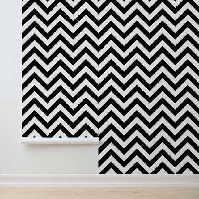 Papel Pintado Patrón de Chevron blanco negro retro trendy (Solicitud)