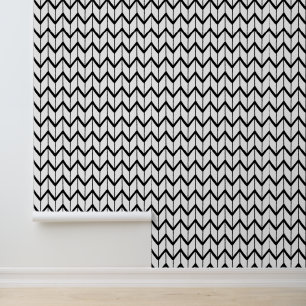 Papel Pintado Patrón de Chevron en Blanco y Negro Minimalista