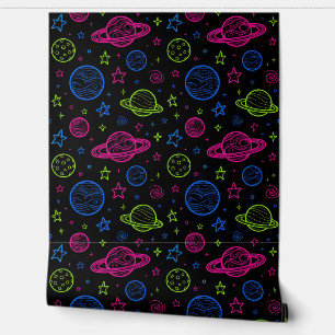 Papel Pintado Patrón de cielo nocturno minimalista de neón con e