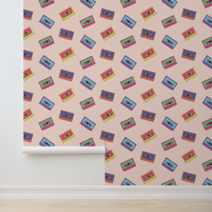Papel Pintado Patrón de cinta de audio retro neón