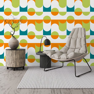 Papel Pintado Patrón de Círculos Blancos del Naranja Azul Verde