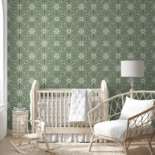 Papel Pintado Patrón de Círculos Geométricos de Sage Verde Moder