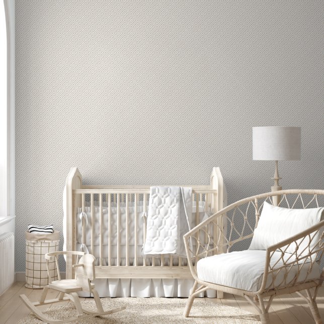 Papel Pintado Patrón de clave greco-beige claro y blanco (Niños)