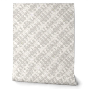 Papel Pintado Patrón de Clave Griega beige claro y blanco
