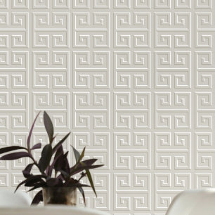 Papel Pintado Patrón de clave griega geométrica Beige gris claro