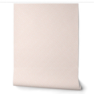 Papel Pintado Patrón de clave griega rosa y blanco