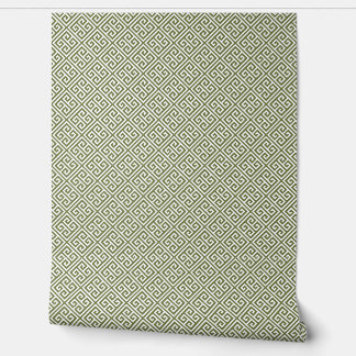 Papel Pintado Patrón de clave verde oliva y griego blanco