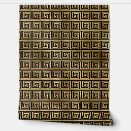 Papel Pintado Patrón de claves griega negro y dorado