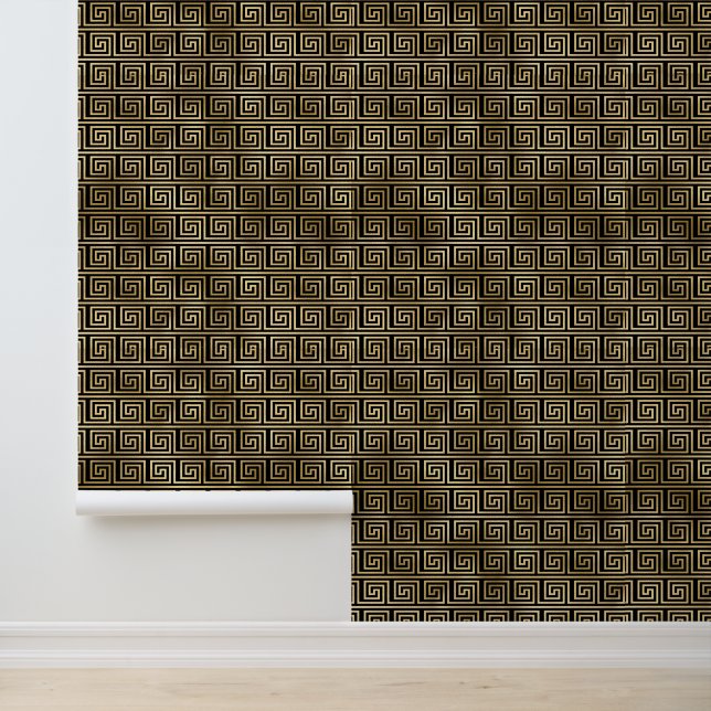 Papel Pintado Patrón de claves griega negro y dorado (Solicitud)