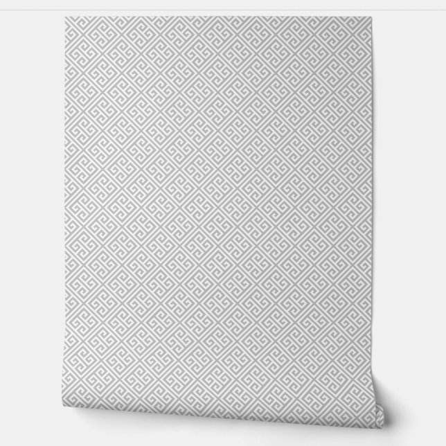 Papel Pintado Patrón de claves griegas claras y blancas (Desenrollar)