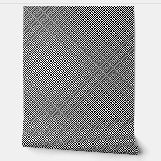 Papel Pintado Patrón de claves griegas en blanco y negro (Desenrollar)