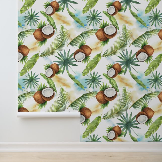 Papel Pintado Patrón de coco tropical acuarela (Solicitud)