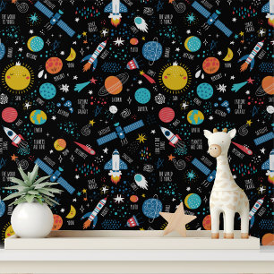 Papel Pintado Patrón de cohetes espaciales para niños coloridos