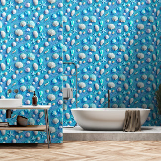 Papel Pintado Patrón de conchas costeras de mariscos