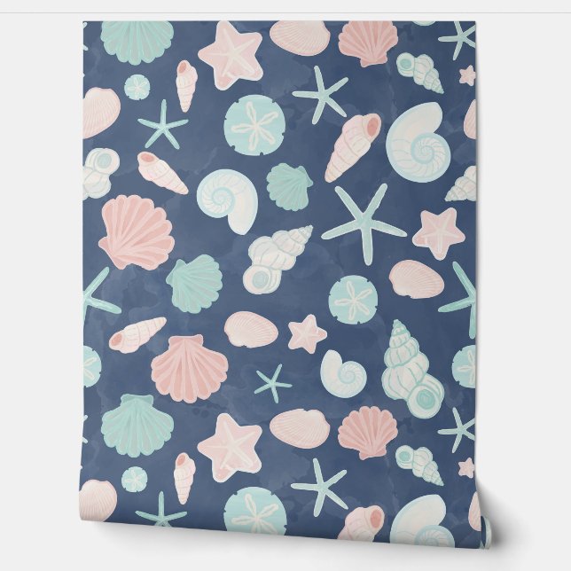 Papel Pintado patrón de conchas marinas (Desenrollar)