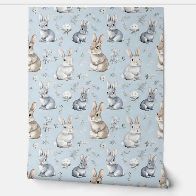 Papel Pintado Patrón de conejos azules (Desenrollar)