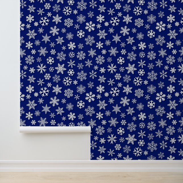 Papel Pintado Patrón de copo de nieve azul para Navidades festiv (Solicitud)