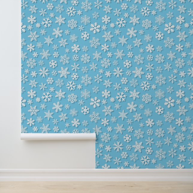 Papel Pintado Patrón de copo de nieve azul para Navidades festiv (Solicitud)