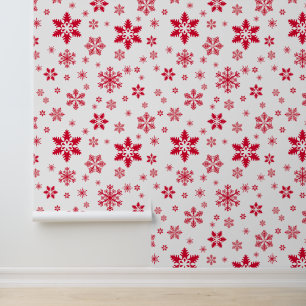 Papel Pintado Patrón de copos de nieve, copos de nieve rojos, ni