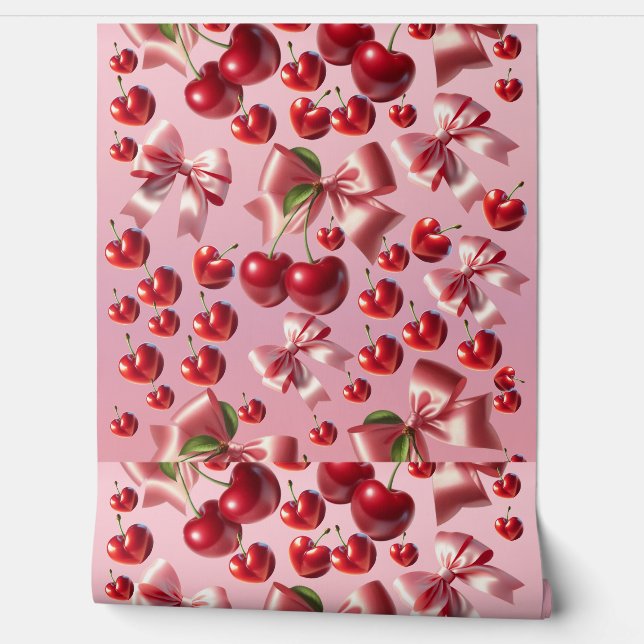 Papel Pintado Patrón de Coqueta Personalizada con Lazo de Cereza (Desenrollar)