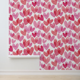 Papel Pintado Patrón de Corazón de Acuarela