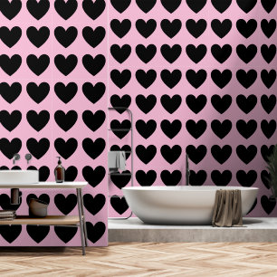 Papel Pintado Patrón de corazón de personalizable, negro sobre r