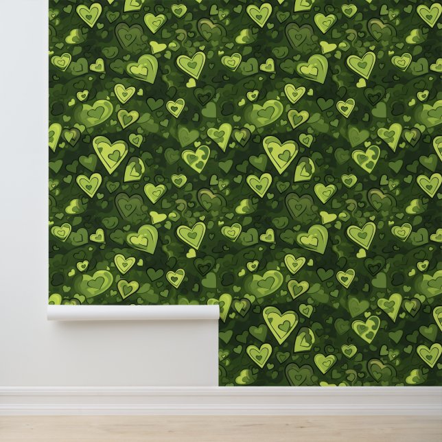 Papel Pintado Patrón de corazón verde (Solicitud)