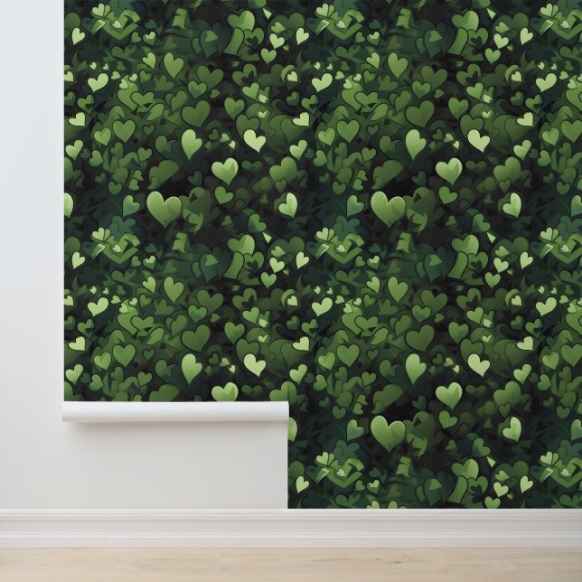 Papel Pintado Patrón de corazón verde oscuro (Solicitud)