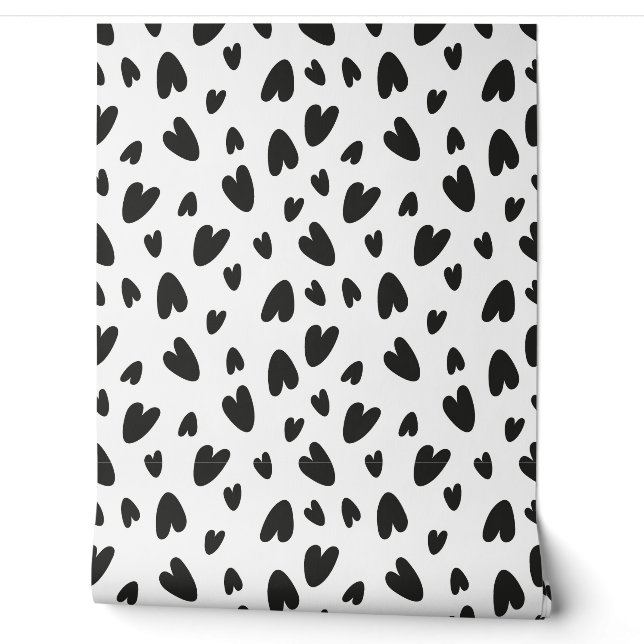 Papel Pintado patrón de corazones negros (Desenrollar)
