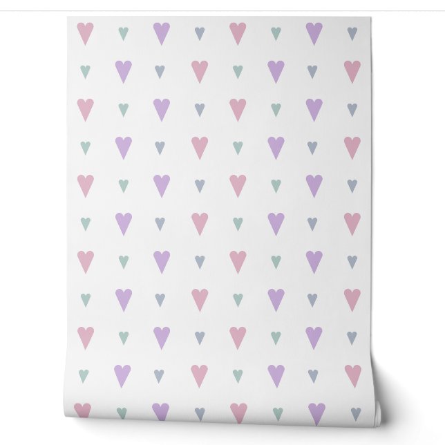 Papel Pintado patrón de corazones pastel (Desenrollar)