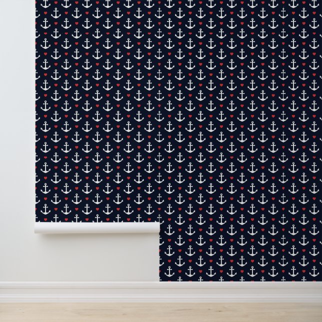 Papel Pintado Patrón De Corazones Y Anclas (Solicitud)