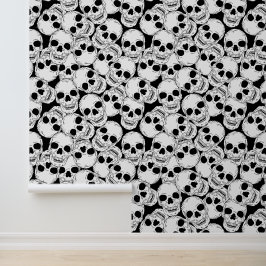 Papel Pintado Patrón de cráneo blanco y negro gótico
