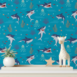 Papel Pintado Patrón de criaturas marinas tiburones medusas para