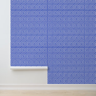 Papel Pintado Patrón de Cuadrados de Llave Meandro Griego Azul