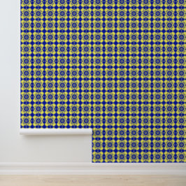 Papel Pintado Patrón de cuadros argyle azul amarillo