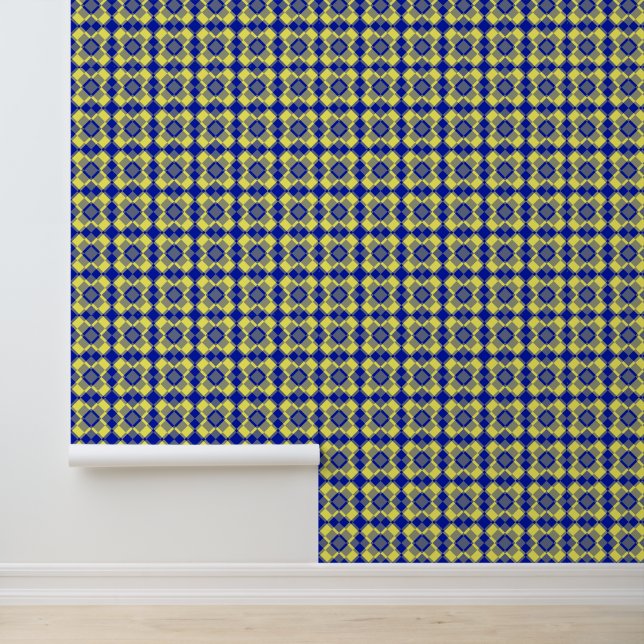 Papel Pintado Patrón de cuadros argyle azul amarillo (Solicitud)