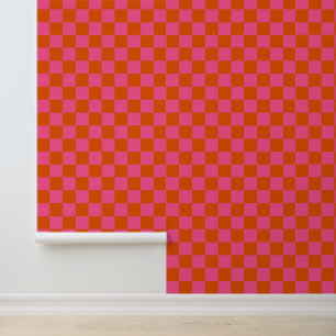 Papel Pintado Patrón de cuadros en rosa y naranja
