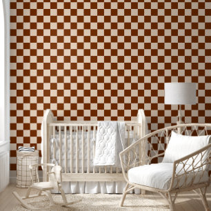 Papel Pintado Patrón de cuadros marrones y beige óxido