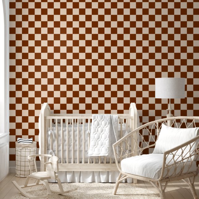 Papel Pintado Patrón de cuadros marrones y beige óxido (Niños)
