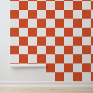 Papel Pintado Patrón de cuadros naranja y blanco