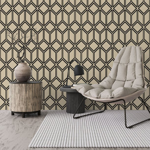 Papel Pintado Patrón de cubos negros azulados beige retro