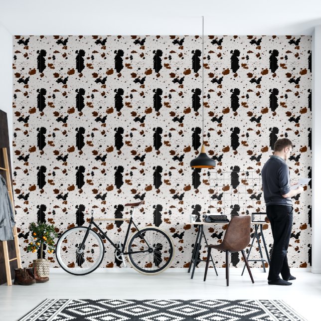Papel Pintado Patrón de Cuero de Vaca Marrón Blanco (Sala de estar)